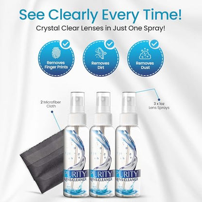 Purity Eyeglass Lens Cleaner Kit - 3 x 1oz Spray + 2 Microfiber Cloths - style: 5 Piece Set - 3 (1oz Lens Spray) + 2 (Microfiber Cloth)
