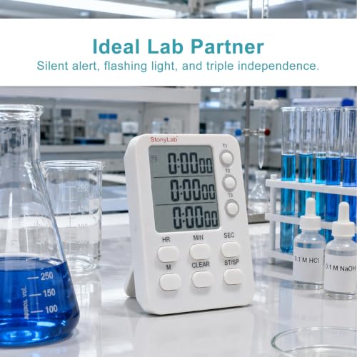 stonylab 3 Channel Digital Timer, Triple Independent Count Up and Count Down Timing with Silent Operation Function, for Laboratory Experiments