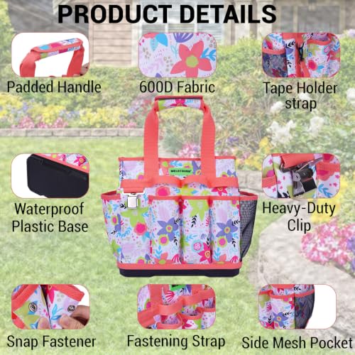 MELOTOUGH 12-Pocket Garden Tool Bag with Hard Bottom, Garden Tote, Flower - color: Flower