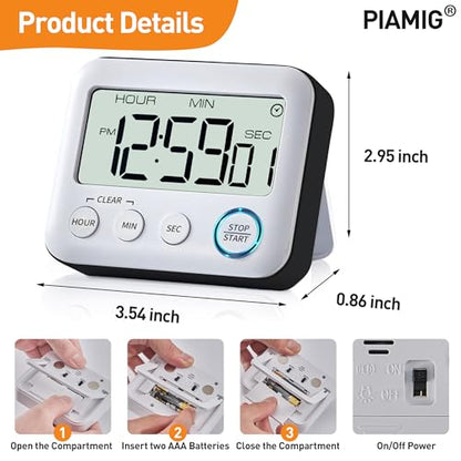 Digital Kitchen Timer Alarm Clock for Cooking, Large LCD Display Multi-Function, Strong Magnetic with Loud Alarm, Digital Timer for Kids,Teachers,Classroom, Exercise or Work (Black)