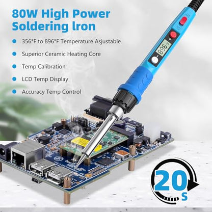Soldering Iron Kit, 80W 110V LCD Digital Solder Iron Pen with Ceramic Heater, Portable Welding Tools with 5pcs Tips, Stand, Solders Wire, Sponge, Paste, for Metal,Electric Repairs, DIY