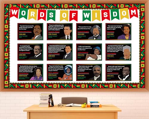 Black History Month Bulletin Board Set Words of Wisdom Classroom Decorations African American Inspirational Quote Paper Cutout Black History Bulletin Board Border for School Chalkboard Door Supplies - style: Black History Month Words of Wisdom