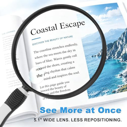 10X Large Magnifying Glass for Reading, 5.1" Handheld Magnifier