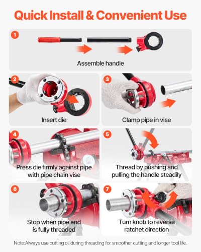 VEVOR Ratchet Pipe Threader Kit with 4 Dies, 1/2" NPT, 3/4" NPT, 1" NPT, 1-1/4" NPT Manual Ratcheting Pipe Threading Tool, Portable Pipes Threader Set with Toolbox for Plumbing Installation & Repair - size: 1/2" - 1-1/4"