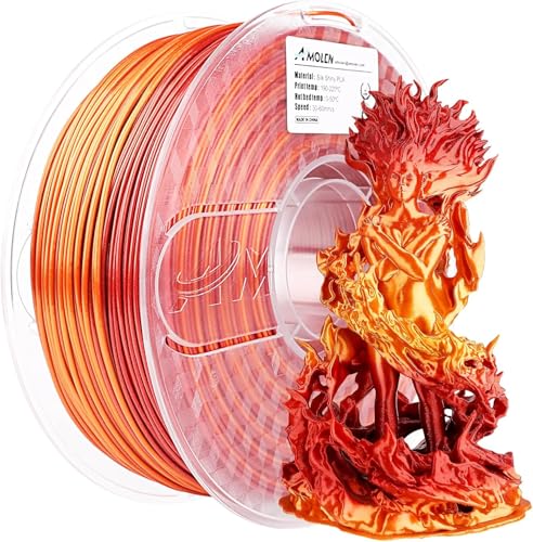 AMOLEN Silk PLA Gradient 3D Printing Filament, 1KG Spool 1.75mm Silk Shiny Red Gold Gradient Printer Filament 2.2lb Brighter New Version, Compatible with 3D Printer and 3D Pen - color: Silk Gradient Red Gold (Brighter Version)