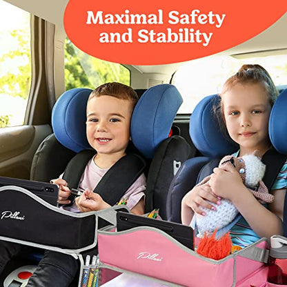 PILLANI Kids Travel Tray for Car - Carseat Tray w/iPad Holder & Dry Erase Board, Road Trip Essentials - Toddler Lap Desk Organizer for Airplane - Roadtrip Activities & Travel Essentials - Pack of 2 - color: 2-pack Black