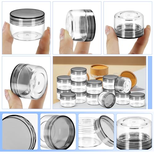 40 PCS 15g Empty Plastic Containers with Black Lids,Small Makeup Sample Containers,0.5oz Small Sample Pot Jars Round Travel Cosmetic Jars with Spatulas for Liquid Powder Cream Lotion - color: Black, size: 15g