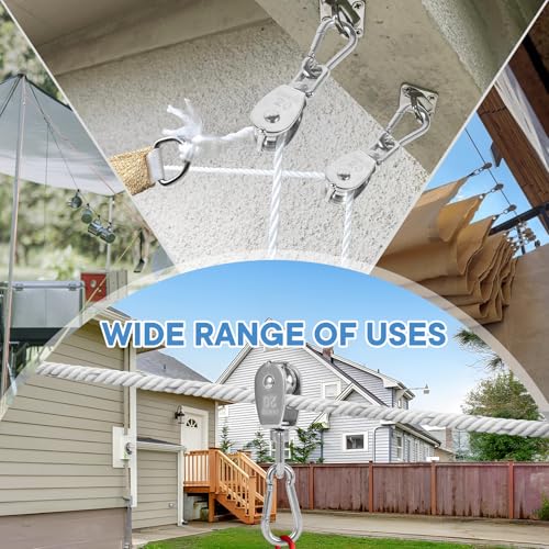 6X 304 Stainless Steel M20 Single Swivel Rope Pulley Blocks with Snap Hooks - size: M20-6pcs