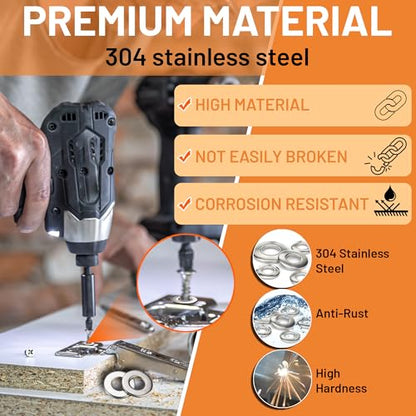 108-Piece, 18 Size, Stainless Steel Flat Washers Assortment Kit, Metal Screw Washers Set for Bolts, Industrial, Covering M3, M4, M5, M6, M8, M10, M12 - size: Stainless Steel - 108Pcs