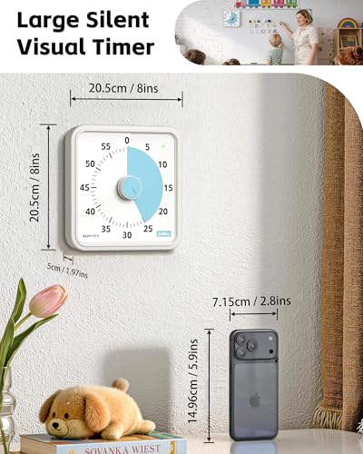 8-Inch Large Visual Timer for Kids 60-Minute Classroom Timer Magnetic - color: White-blue