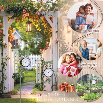 Rain Gauge Best Rated with Thermometer, Freeze Proof & Weatherproof - color: Bird & Flowe (Green)