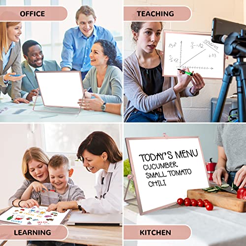 Magnetic Dry Erase White Board with Stand, 16" x 12" Desktop White Board - color: Rose Gold