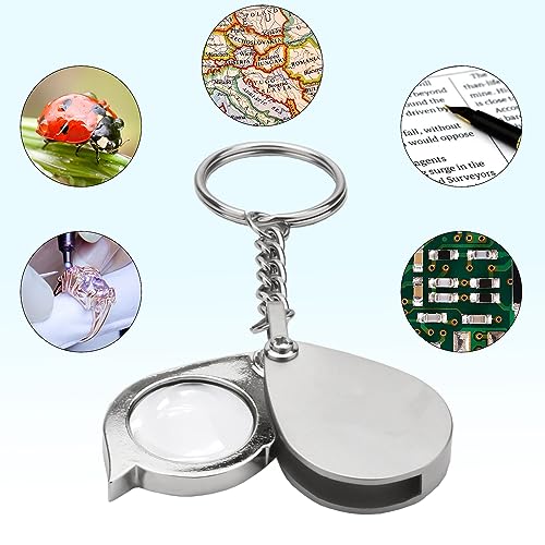 Rongon 10X Pocket Magnifying Glass Small Folding Keychain Magnifier - color: Silver-4pcs