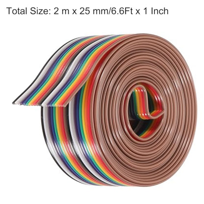 MECCANIXITY 1 Pcs 20 Pin Flat Rainbow Ribbon Cable 6.6 Ft 1.27mm Pitch Breadboard Jumper Wires for Electronic Projects - size: 6.6 Ft, style: 20P