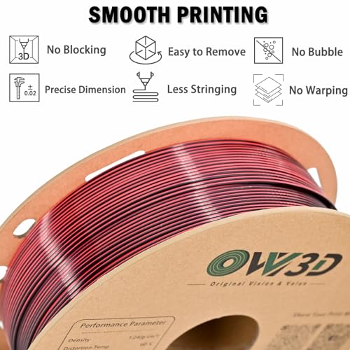 OVV3D PLA Filament 1.75mm, 3D Printer Filament Silk PLA Dual Color PLA Filament, Black Red, Color Change Every Inch 3D Printer Filament +/-0.02mm, 1kg/2.2lb - color: Dual-color Black Red