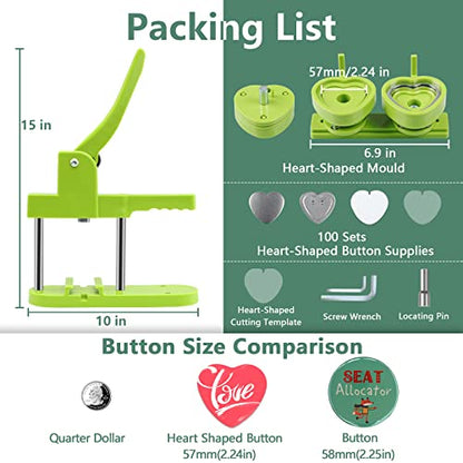 Happizza Heart-Shaped Button Maker Machine, Detachable Heart DIY Pin Button Maker Press Machine Kit, Badge Button Press Machine Pin Maker Machine with Free 100pcs Button Parts - size: Heart shape