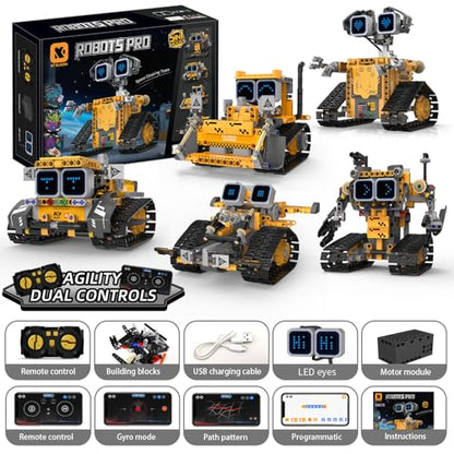Gohero Robot Building Kit，5 in 1 STEM Toys for Boys Toys Age 8-10 with Remote & App Control，Robotics Technic Kits with 16 LED Expressions，Christmas & Birthday Gifts for Teen Boys & Grils (373 PCS)
