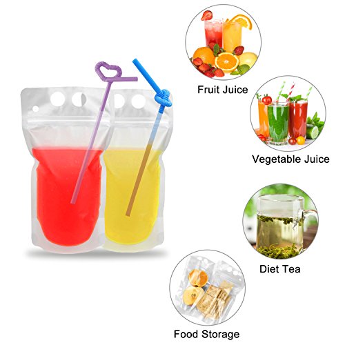 100 Pcs Drink Pouches with 100 Straw Holes - color: 100pcs Drink Pouches