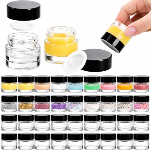 Coloch 70 Pack 10ml Mini Glass Sample Jar with Airtight Lid, 10 Gram Glass Cosmetics Jar Clear Round Lip Balm Container for Cosmetics, Lotion, Cream, Samples, Skincare, Travelling, Retail Store