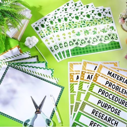 Funrous 93 Pcs Science Fair Board Supplies Science Fair Posters Theme Decoration Include Self Adhesive Project Titles Letter Sticker Blank Poster Border Pattern for Classroom Office Decor