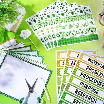 Funrous 93 Pcs Science Fair Board Supplies Science Fair Posters Theme Decoration Include Self Adhesive Project Titles Letter Sticker Blank Poster Border Pattern for Classroom Office Decor