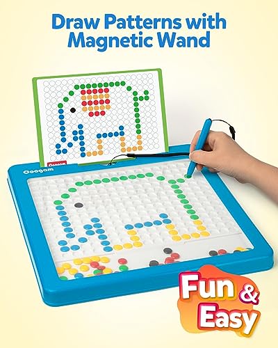Coogam Magnetic Drawing Board, Large Magnet Doodle Board with Pen and Dot Beads, Color Shape Pattern Art Pad, Montessori Educational Traveling Toy Gift for 3 4 5 6 Years Old