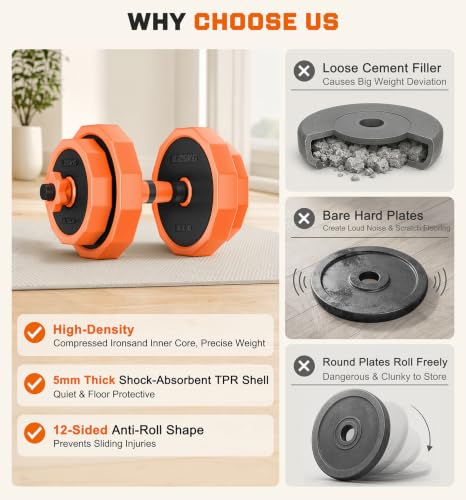 Adjustable Dumbbell Set with Barbell Connector, 5-in-1 Home Gym Free Weights for Full-Body Strength Training, Space-Saving Design for Apartments and Garage Gyms - size: 65LBS