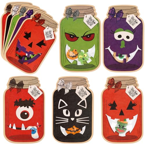 Halloween Treat Bags with Cards 50-Pack, Mason Jar Goodie Bag for Kids - color: Halloween Party Treat Bags Cards