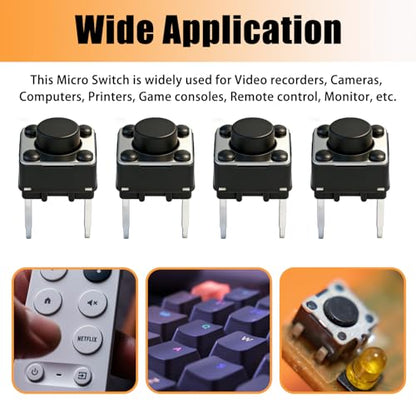 TWTADE 100Pcs Micro Momentary Tactile Push Button Switch 6x6x5mm 2 Pin Tact Switch Assortment Kit - color: Black-2 Pin/100Pcs