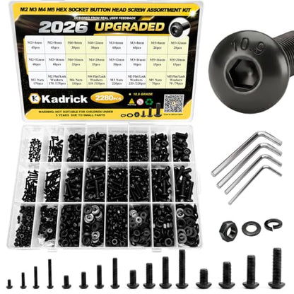 2280PCS M2M3M4M5 Metric Hex Socket Button Head Screws Assortment Kit - size: M2-M5 2000Pcs