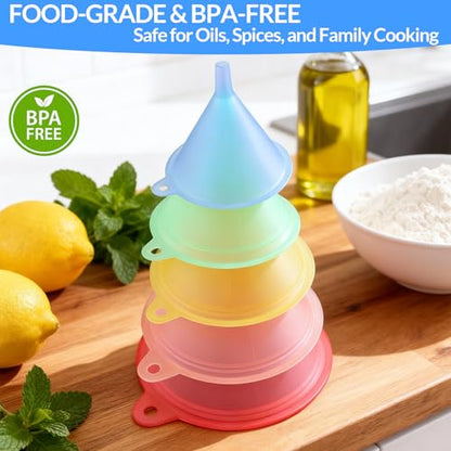 6 Pcs Plastic Funnel Set - Mini/Small/Large Funnels Set for Kitchen, Liquids, Powders, Oils & DIY Projects