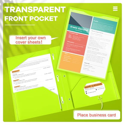 Henoyso 36 Pcs Plastic Folder with Clear Front Pocket, Fluorescent Green - color: Fluorescent Green