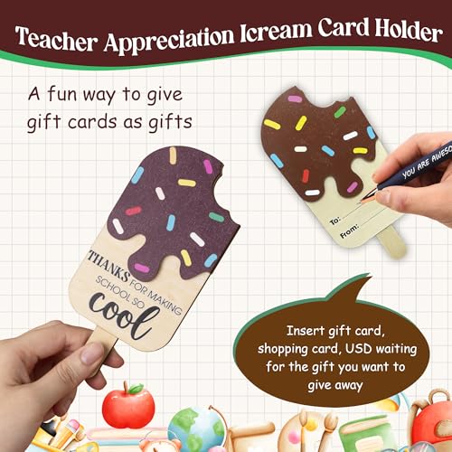 Ice Cream Teacher Appreciation Gift Card Holder, Teacher Appreciation Gifts for Women, 5-Layered Wooden Thank You Gift Card Holders, End of Year Preschool Middle School High School Back to School - color: Ice Cream