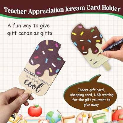 Ice Cream Teacher Appreciation Gift Card Holder, Teacher Appreciation Gifts for Women, 5-Layered Wooden Thank You Gift Card Holders, End of Year Preschool Middle School High School Back to School - color: Ice Cream