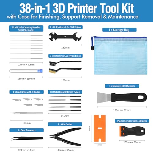 38PCS 3D Printer Tools, Nozzle Cleaner & Scraper Set - style: 38-Piece Kit