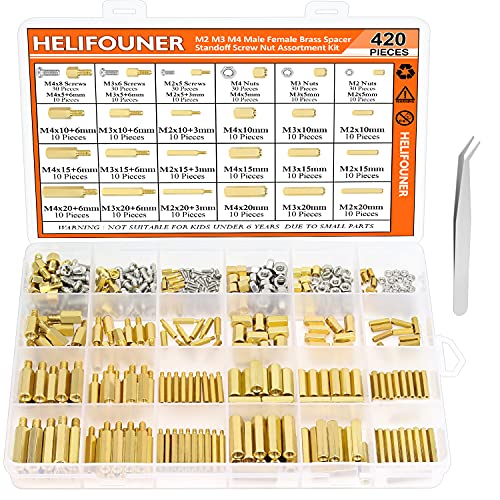 HELIFOUNER 420 Pieces M2 M3 M4 Male Female Hex Brass Spacers Standoffs Screws Nuts Assortment Kit with a Tweezers - size: M2 M3 M4 Brass Standoff Kit