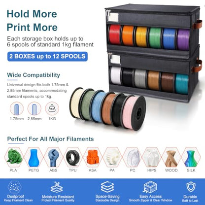 3D Printer Filament Storage Box, 2 Pack