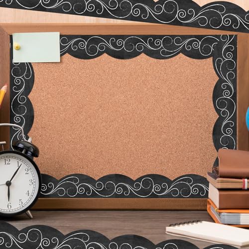 Outus 68 ft Black and White Bulletin Board Border, 2.99 in - size: 2.99 Inches, style: Swirls