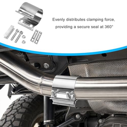 2 PCS Exhaust Clamp, Stainless Steel Butt Joint Band Muffler Clamp with Nuts, Durable Butt Joint Exhaust Pipe Sleeve Coupler Replacement for Most Vehicles, Car Accessories (2.5“) - color: 2.5“, 2 Pcs