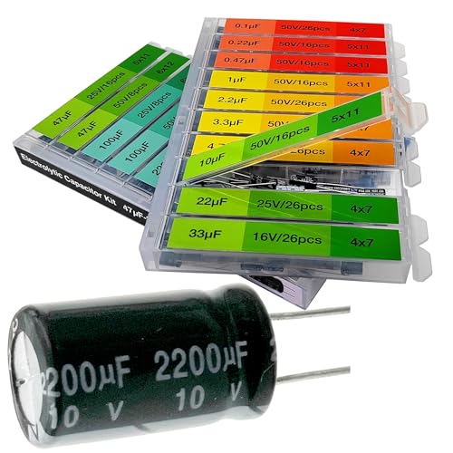 EEEEE 0.1uF－2200uF capacitors 20 Value 304pcs Individual Box Lid Electrolytic Capacitor Assortment kit for Industrial Electrical and arduino (304pcs 20values 10-50v) - style: 304pcs 20values 10-50v
