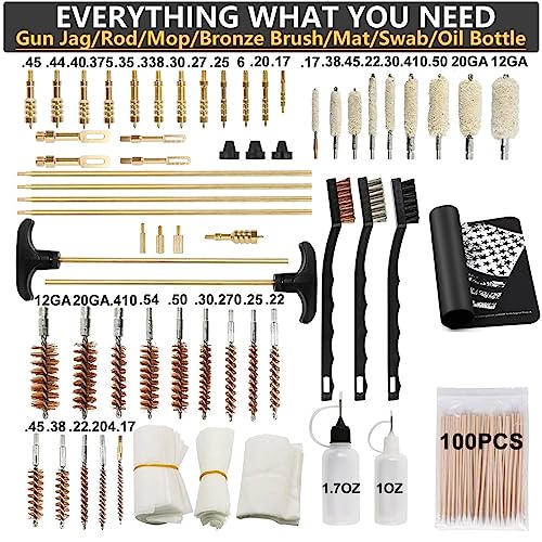 iunio Universal Gun Cleaning Kit, with Mat and Case, Full Brass Jags, Rods and Adapters, for All Guns, Rifle, Shotgun, Handgun, Pistol, Hunting, Shooting, All Caliber - color: Black