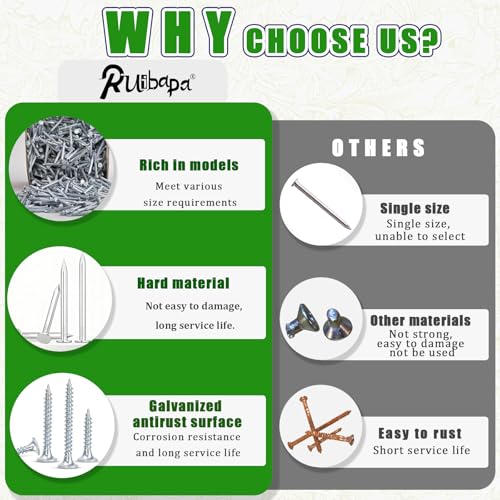 320Pcs Premium Hardware Nails & High Hardness Wood Screws Assortment Kit, 11 Sizes (1/2"-2"),Phillips Drive Flat Head, Wood Screws, Galvanized, Picture Hanging, Wood, Common Nails with Storage Box - size: 320PCS