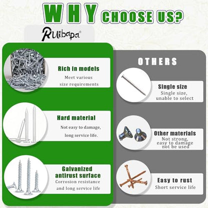 320Pcs Premium Hardware Nails & High Hardness Wood Screws Assortment Kit, 11 Sizes (1/2"-2"),Phillips Drive Flat Head, Wood Screws, Galvanized, Picture Hanging, Wood, Common Nails with Storage Box - size: 320PCS
