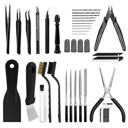 62pcs 3D Printer Tools, 3D Print Accessories Kit Includes Nozzle Cleaning Kit, Deburring Tools, Removal Tools, Needle Files, Brushes, Cutters, Craft Knife, Tweezers, Drills for 3D Prints Finishing