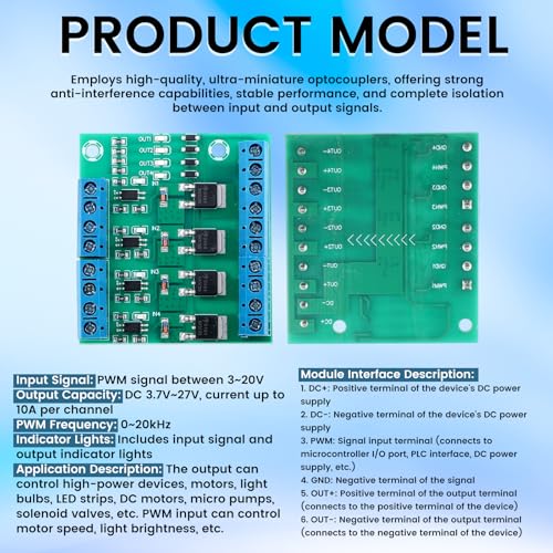 MOSFET Module MOSFET Switch 4 Channel Drive Module Metal Oxide Semiconductor Field Effect Transistor 400w Dc 3.7-27v 10a Large Power Pwm Adjustment Electronic Switch Control Board