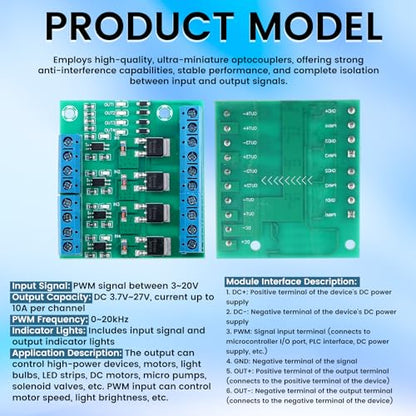 MOSFET Module MOSFET Switch 4 Channel Drive Module Metal Oxide Semiconductor Field Effect Transistor 400w Dc 3.7-27v 10a Large Power Pwm Adjustment Electronic Switch Control Board