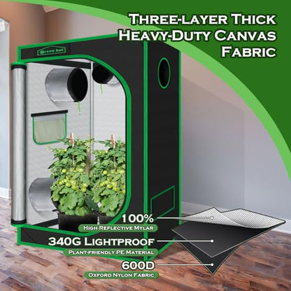 4x2 Grow Tent 48"x24"x60" 600D Mylar Hydroponic Growing Tent - size: 48"x24"x60"