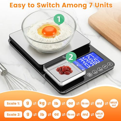 KKZ 0.001oz/33lb Kitchen Scale, Dual Platform Food Scale Grams and Ounces - color: Black-Rechargeable