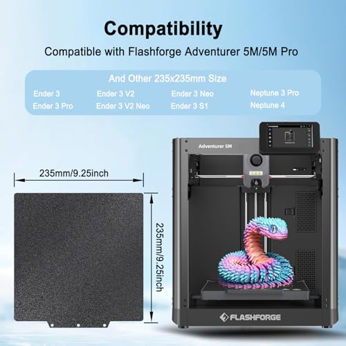 Black PEI Build Plate for Adventurer AD5X/5M/5M Pro, Textured PEI Spring Steel Flexible Platform Heated Bed for Neptune 3 Pro/4, Kobra, Ender 3/3 Pro/3S1/3v2, CR 20/CR 20 Pro, Ender 5/5 Pro - size: 235x235MM