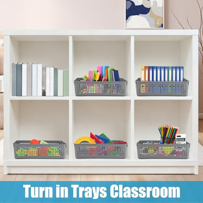 6 Pack Turn in Trays Classroom, Plastic Paper Trays, Gray